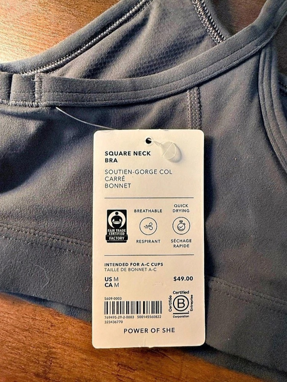 Athleta Square Neck Bra A-C Gray Medium NWT - Picture 3 of 4